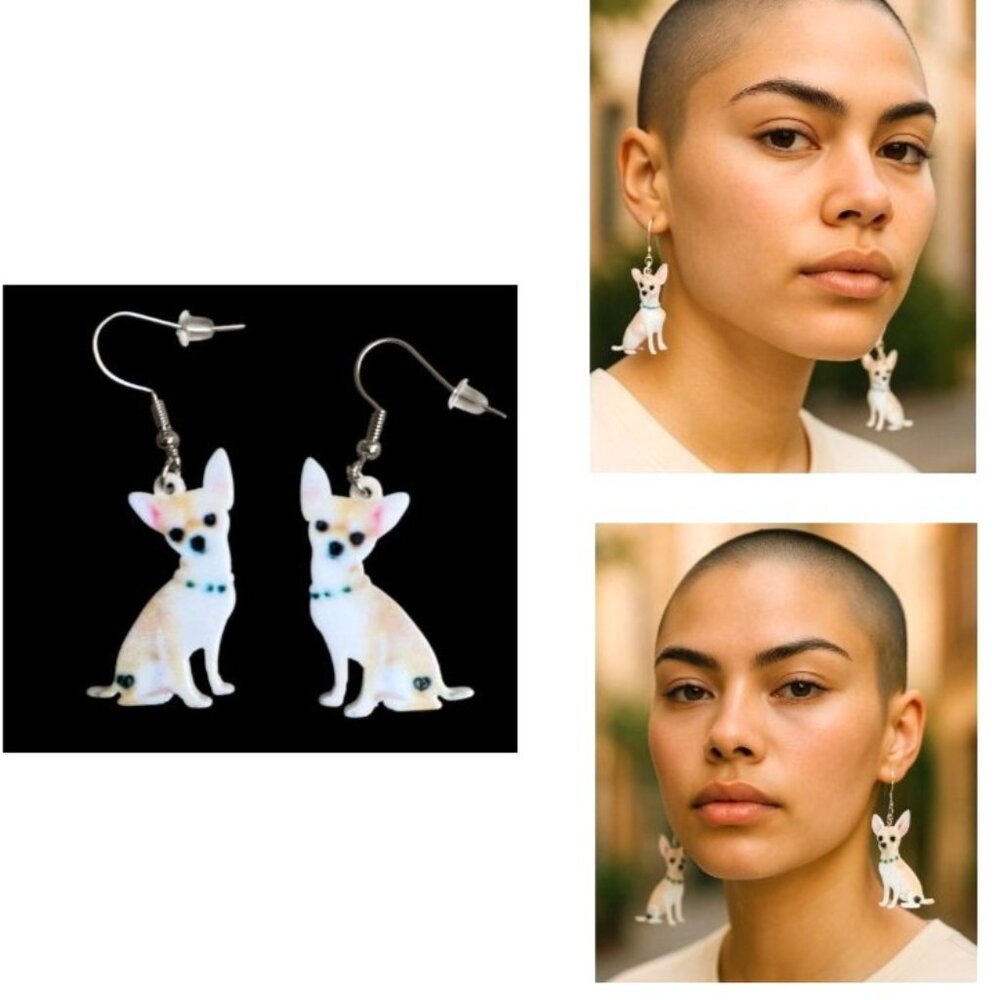 Chihuahua Earrings Dog Mom Animal Rescue Pets Dangle Hooks New